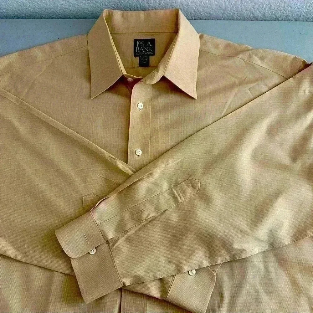 Jos. A Bank Traveller’s Collection Gold Yellow Dress Shirt Men’s Size 17.5-34